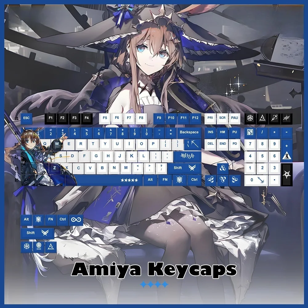 

131 клавиша для Arknights Amiya, набор колпачков из ПБТ с рисунками персонажей, колпачки для клавиш для переключателя MX, механическая клавиатура на заказ
