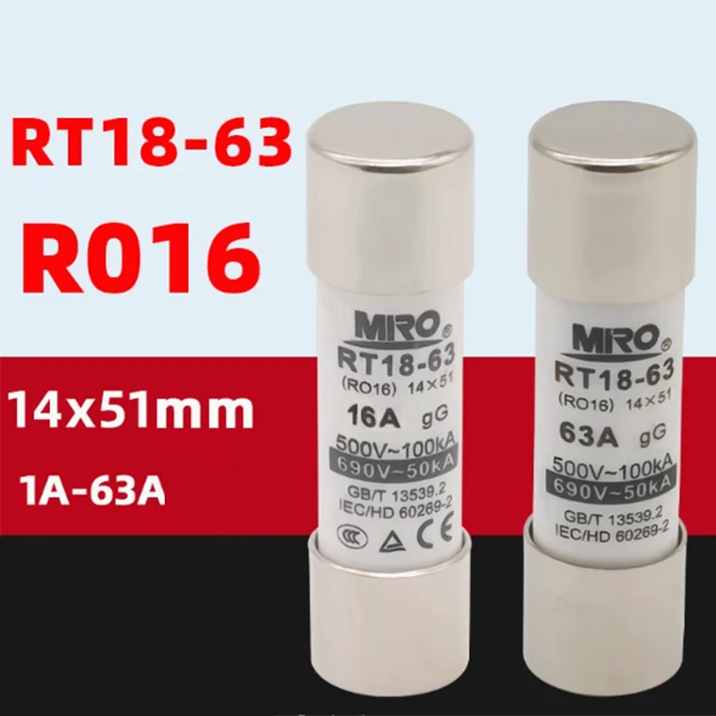 20 pieces MRO RO16 R016 RT18-63 500V 690V 14 * 51 16A 20A 25A 35A 40A 50A 63A 14x51mm ceramic fuse tube fuse core