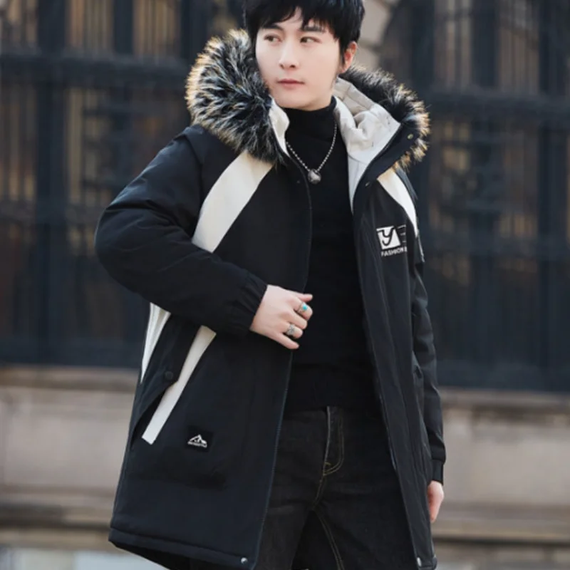 معطف رجالي سميك مبطن بالصوف متوسط الطول، سترة رجالية مبطنة بالصوف، سترة مع ياقة من الفرو #4