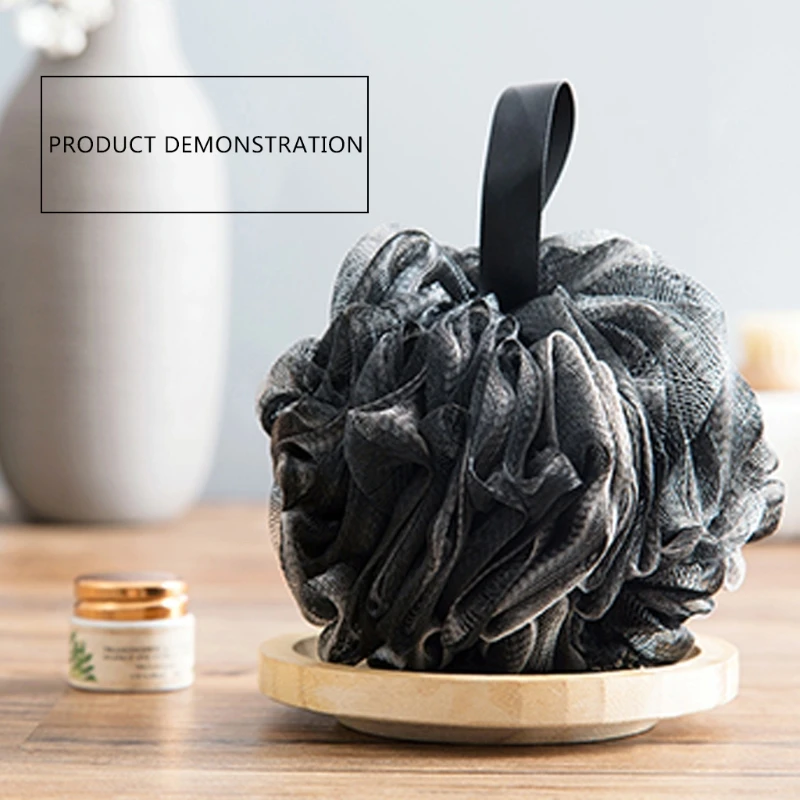 Bamboo Charcoal Bath Ball Black Shower Loofah Sponge Mesh Pouf Body Scrubber