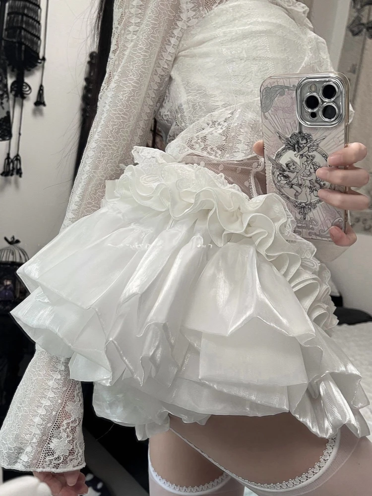 White Pure Desire Cake Skirt Women 2025 Summer New Sweet Hot Girl High Waist Slim Fit Puff Mini Skirt Kawaii Cute Fashion Chic