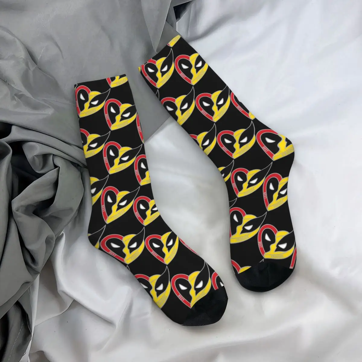 Funny Crazy Sock for Men Popular Movies Hip Hop Vintage Deadpool & Wolverine Happy Seamless Pattern Printed Boys Crew