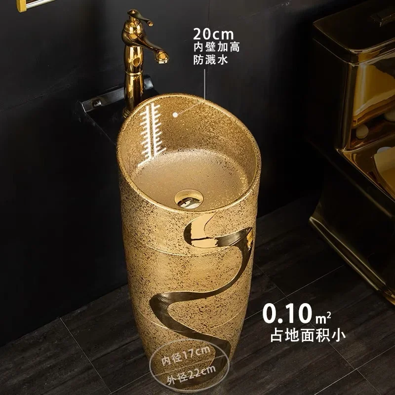 luxury gold-plated column basin, small apartment column type washbasin, nightclub club gold one-piece ceramic column basin