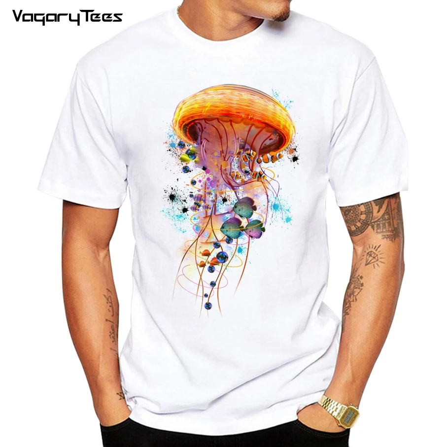 New 2022 Mens t shirts Fashion Electric Jellyfish World Printed T-Shirt Short Sleeve Novelty O-neck Design Tops Cool Tee