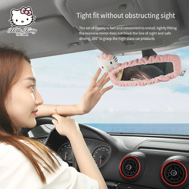 Sanrio Hello Kitty Kawaii Anime Car Rearview Mirror Cover Car Interior Decoration Nested Installation Creativity Gifts for Girls