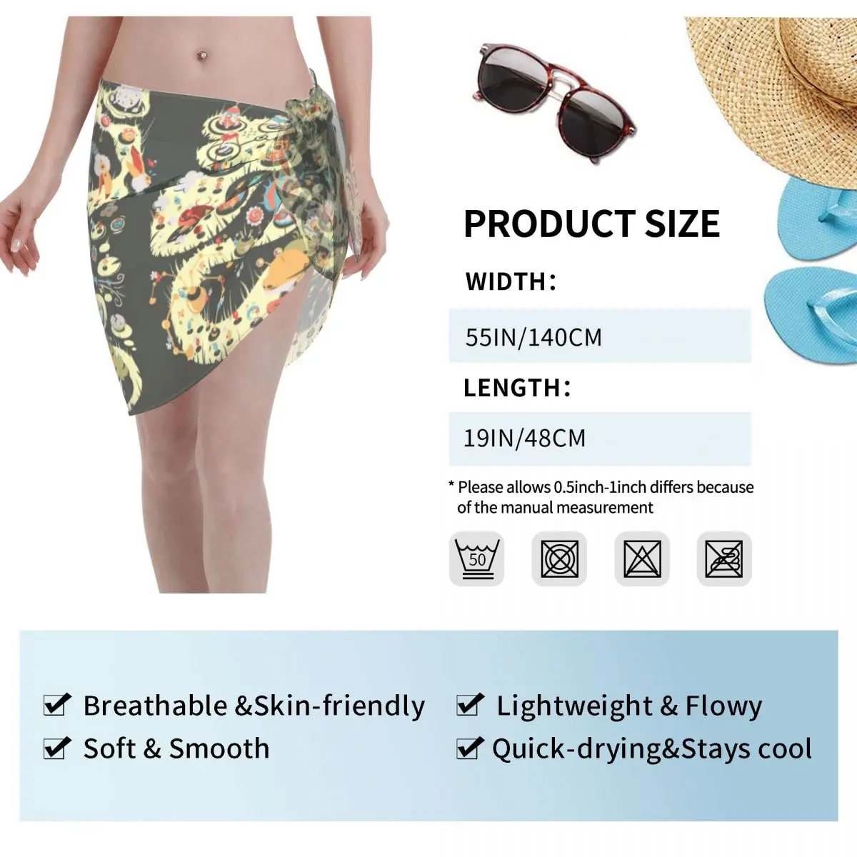 Custom Cartoon Pikmins Play Game Beach Bikini Wrap See-Through Bikini Beach dress Short Skirt Chiffon Scarf Cover up For Women