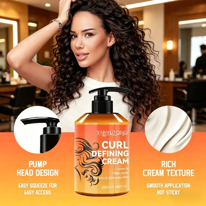 280ml Curl Defining Cream Anti-Frizz Non-sticky Elastic Post Perm Curl Care Quick Setting Volumizing Long Lasting Hold