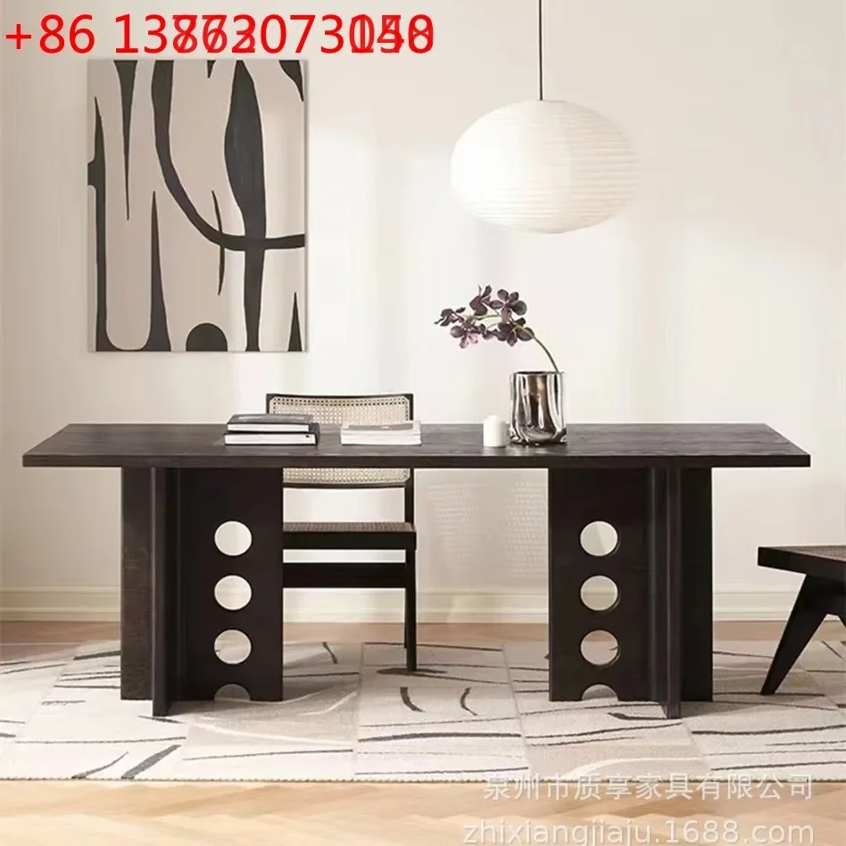 

Nordic simple solid wood dining table wabi wind creative desk negotiation table log workbench