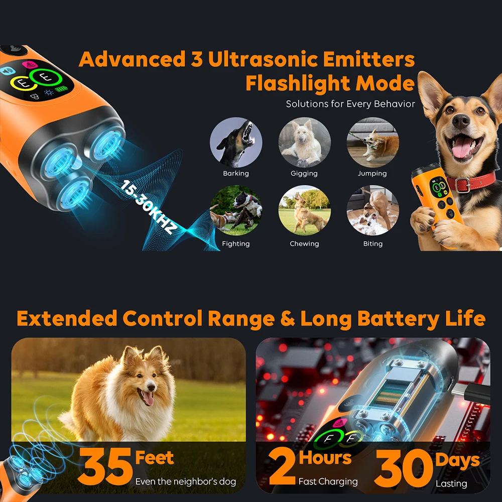 Repelente ultrasonico para perros - Entrenador 2 en 1 con LED - imagen 3