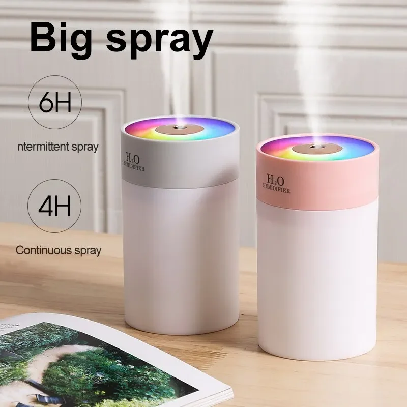 Humidificador de aire portátil con luz nocturna deslumbrante, humidificador de escritorio para el hogar y el coche, recargable por USB, mantiene el aire hidratado