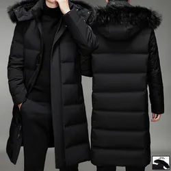 Chaqueta de plumón con cuello de piel para hombre, parka larga holgada para ocio, gruesa, cálida, con capucha, de mediana edad, para invierno, novedad de 2023