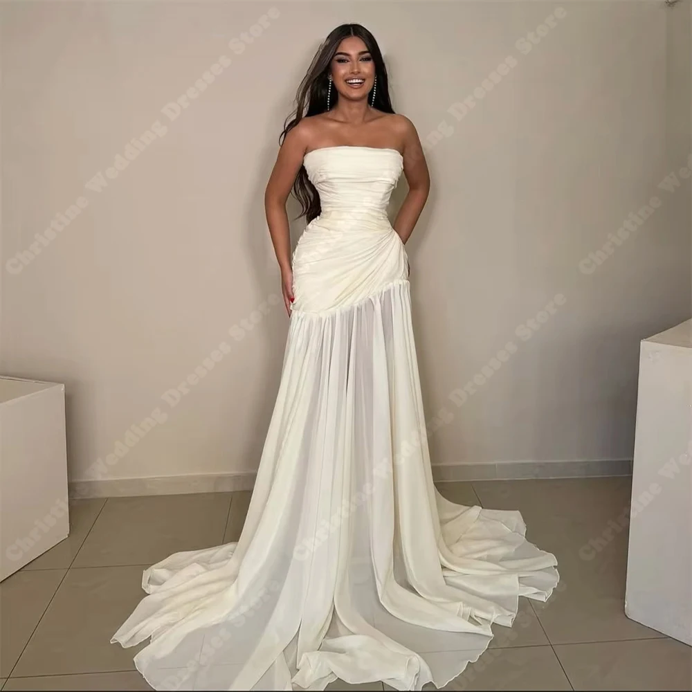 

Sexy Strapless sleeveless Women Wedding Dresses Sexy sleeveless Backless Bridal Gowns Mopping Length Vestido De Novia Customized