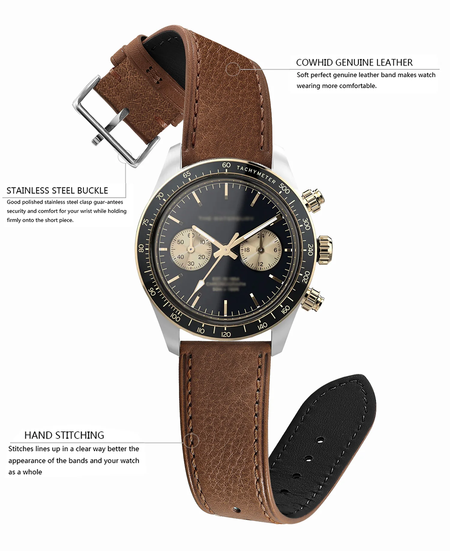 Premium Genuine Leather Watch Strap Natural Vegetable-Tanned Nappa Leather 12/14/16/18/19/2021//22/24mm Quick Release Watch Band image 2