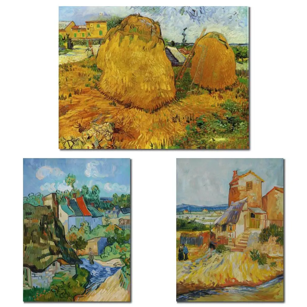 

Handmade Painting in Oils Van Gogh Haystacks Provence Canvas Masterpiece Reproduction Landscape for Kitchen Wall Decor