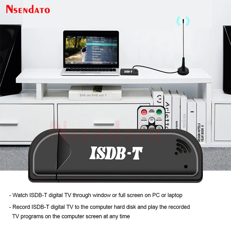 Mini ISDB-T Digital USB 2,0, sintonizador de TV HDTV, receptor de grabadora con antena de Control remoto para Brasil