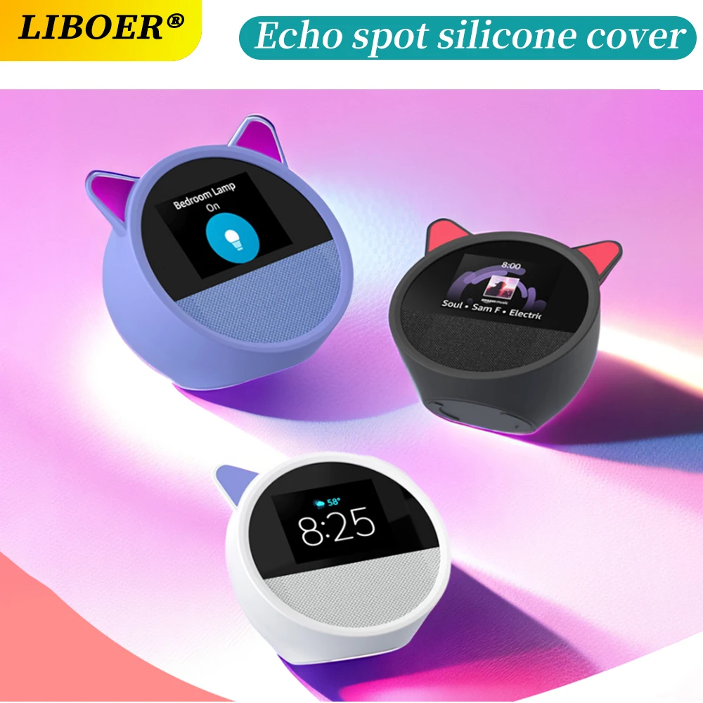 Funda de silicona para Echo Spot (2024), protección suave y Flexible, resistente al agua, diseño de gatito multicolor, accesorios para Echo Spot