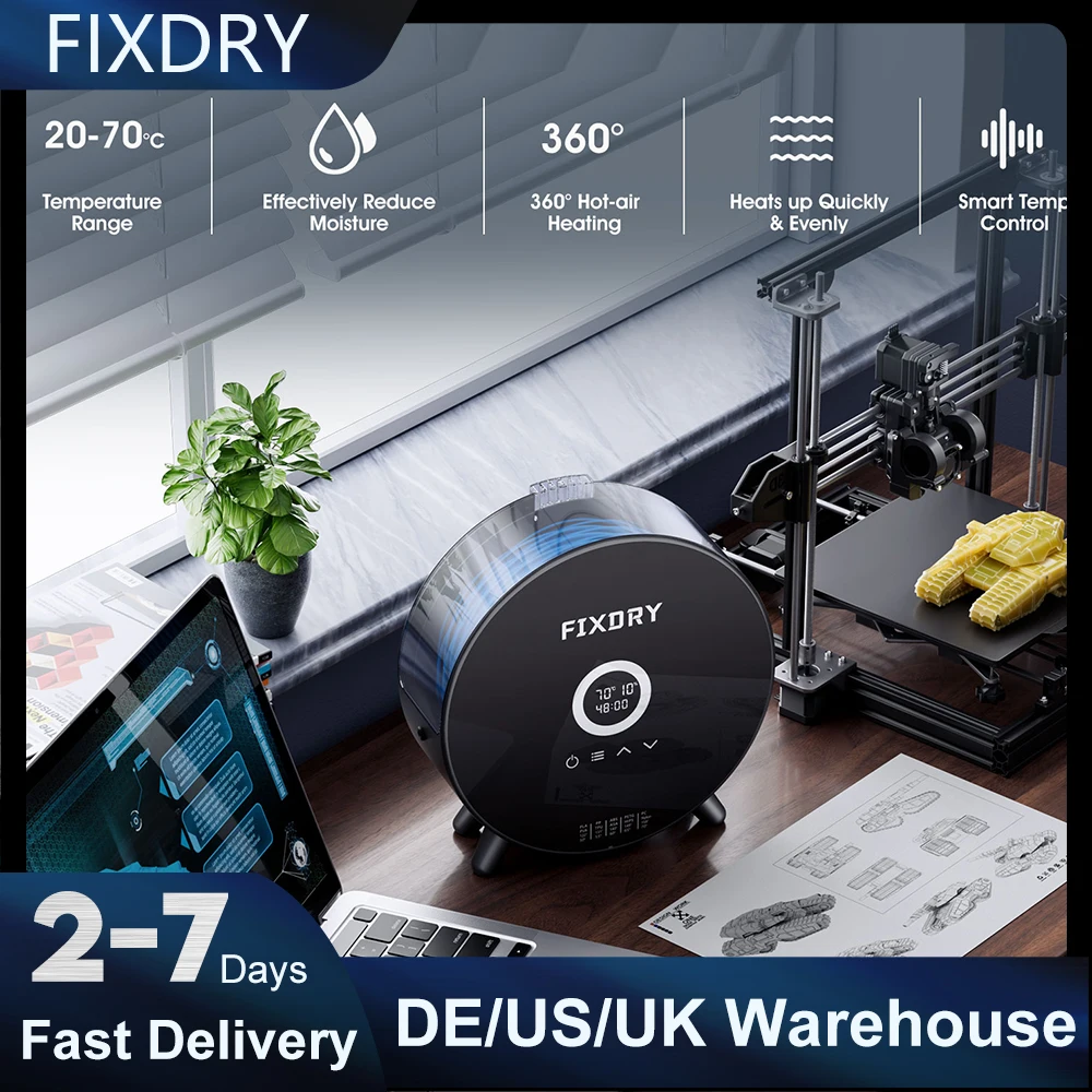 FIXDRY 3D Printer Filament Dryer Box Upgrade LED Touch Screen 360º Surround Heating Adjustable Thermo 3D Printing Drying