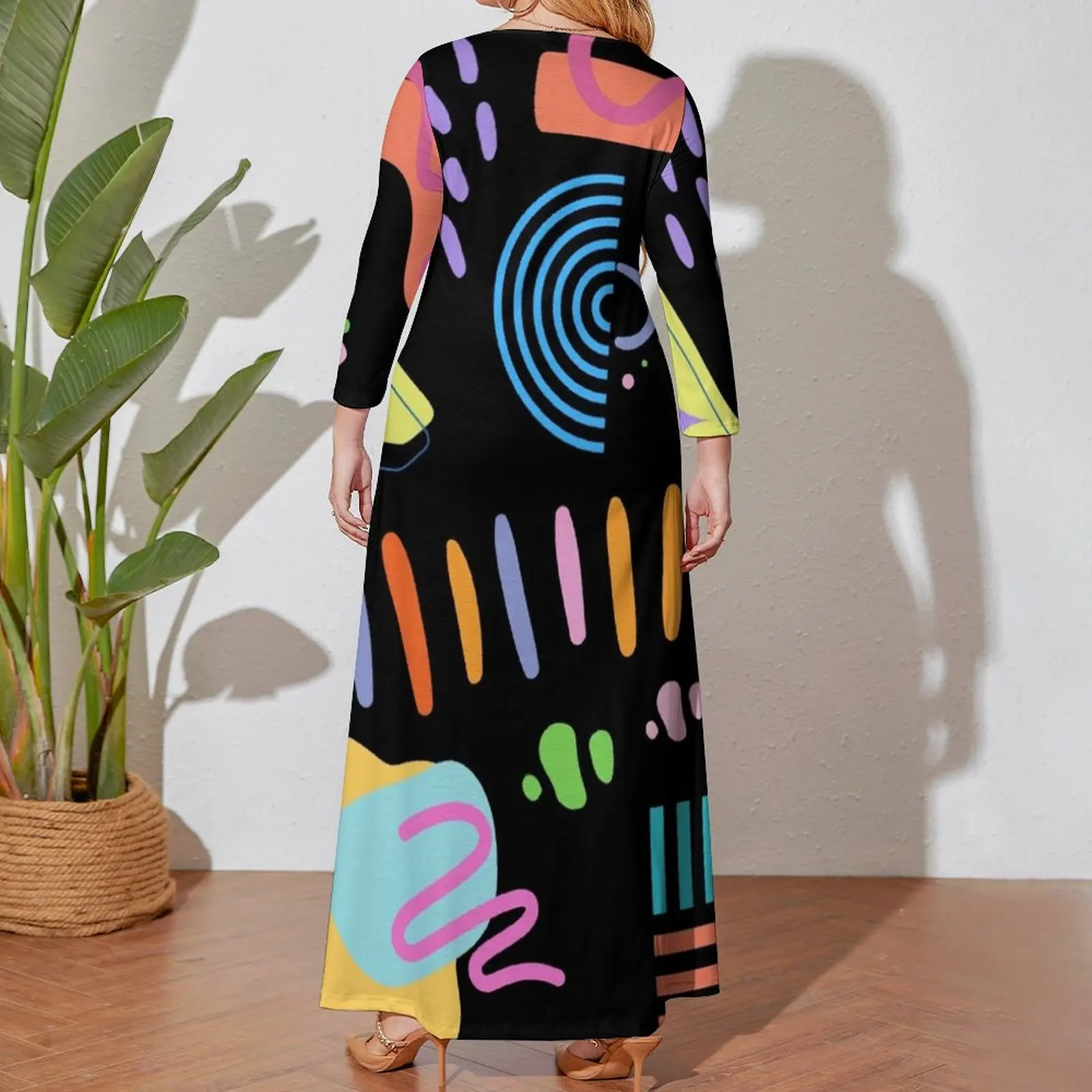 Wavy Colorful Organic and Geometric Fun Assortment of Shapes Long Sleeved Dress Cocktail of dresses