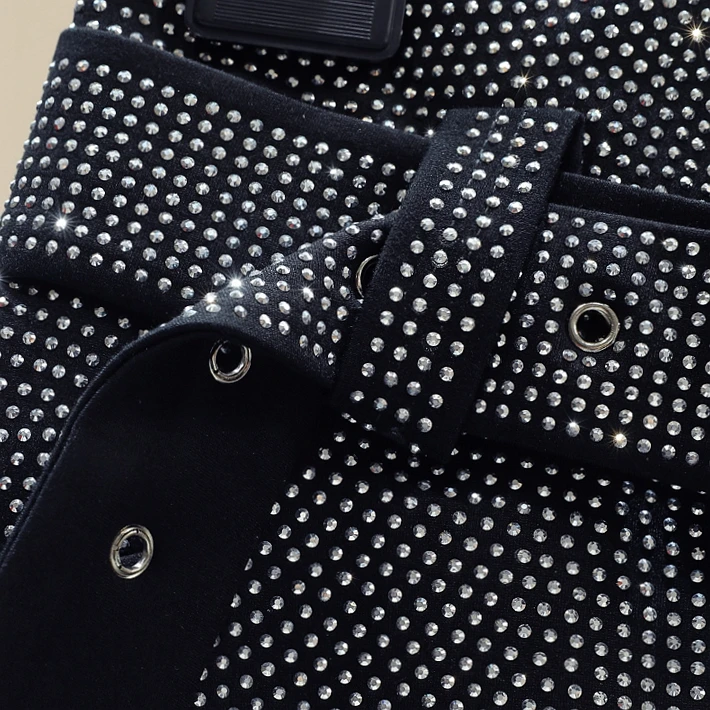 Faldas elegantes de cintura alta para mujer, faldas con incrustaciones de diamantes adelgazantes, estilo coreano, Falda corta negra a la cadera con