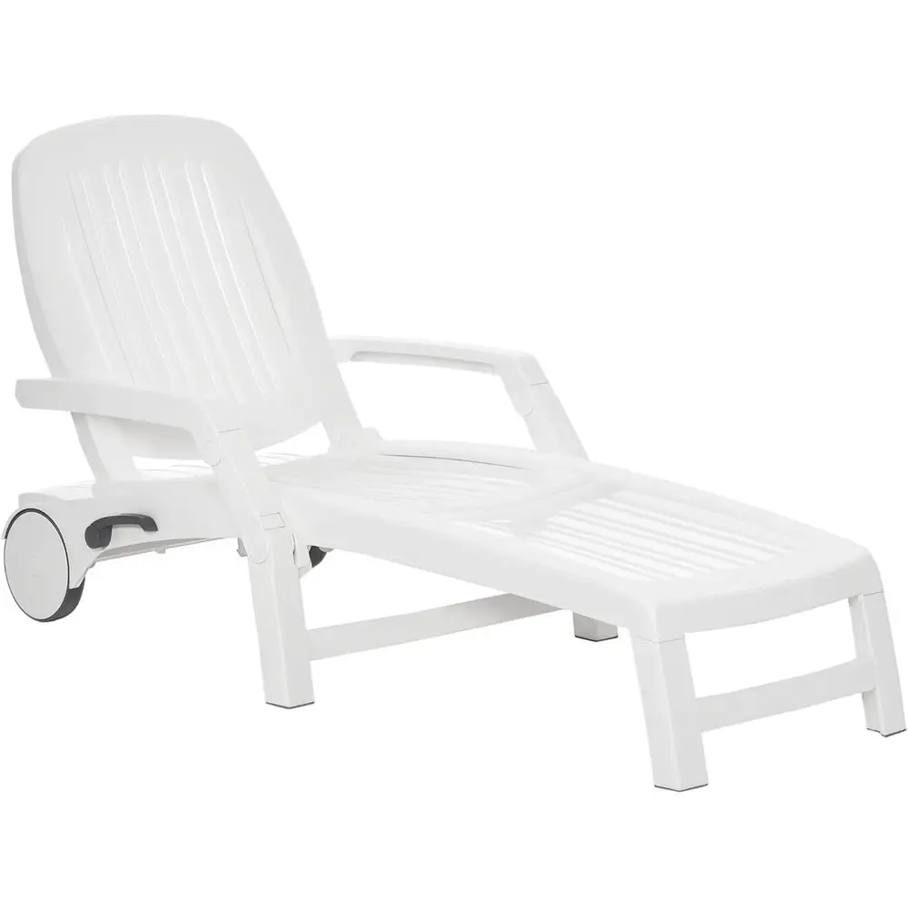 

Portable Storage Chair with 5-Position Backrest, Waterproof Lounger for Pool, Beach, and Patio, Sleek Design, White