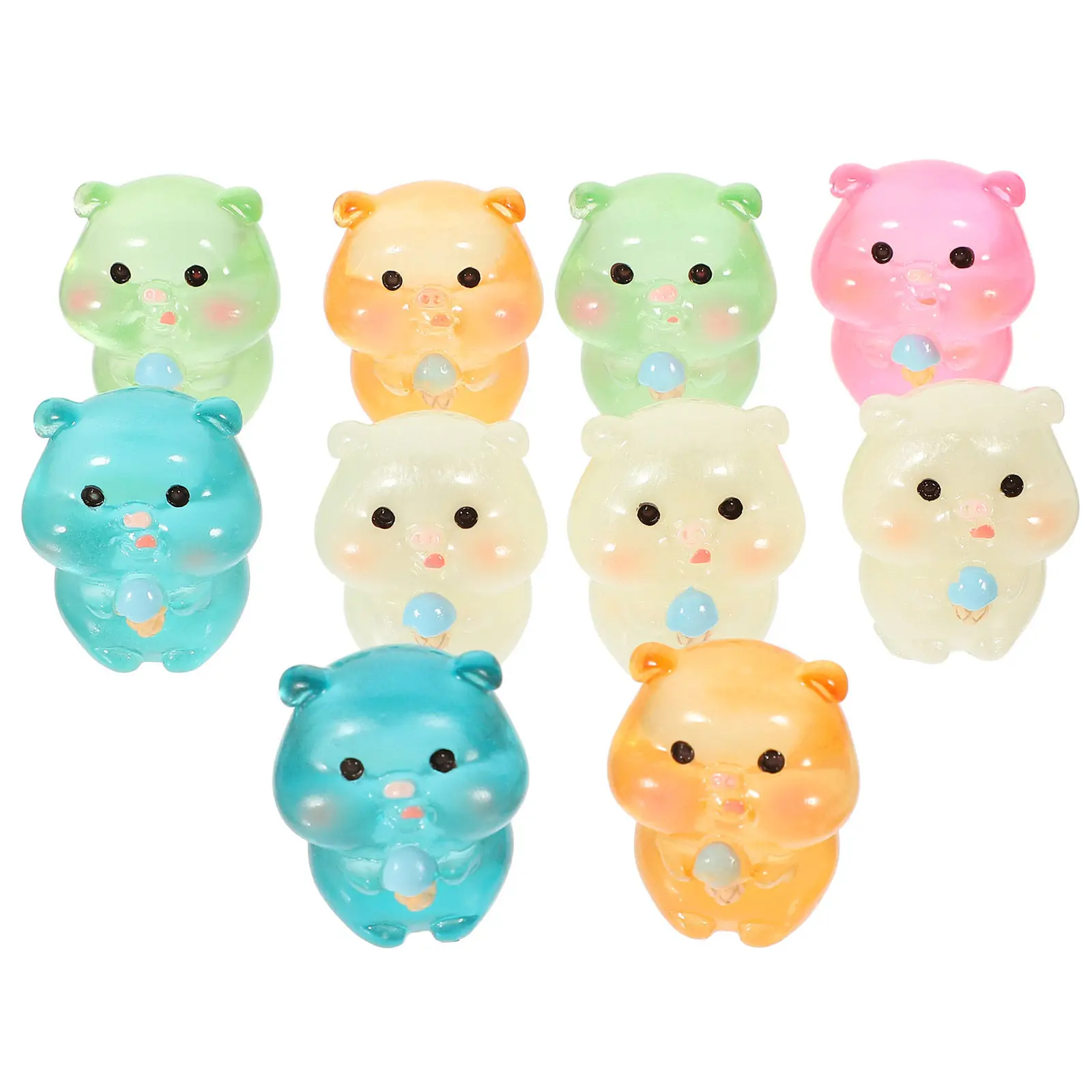 10Pcs Resin Night Glow Miniature Piggy Ornaments Micro Landscape Garden Desk Decoration Vivid Cartoon Animal Statues