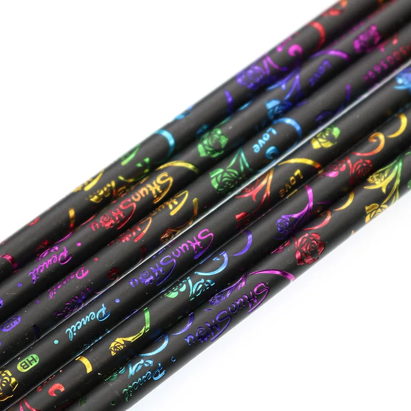 New Product 6 Pieces / Set High Quality Pencil Packaging 6 Colorful Diamond Pencils Of Different Colors Cute School Black Wooden