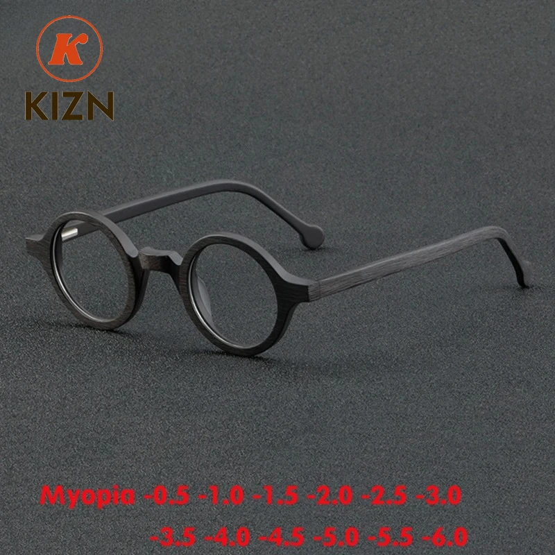 

KIZN Acetate Myopia Glasses Frame Men Vintage Small Round Eyeglasses Women Optical Prescription Spectacles Eyewear -0.5 to -6.0