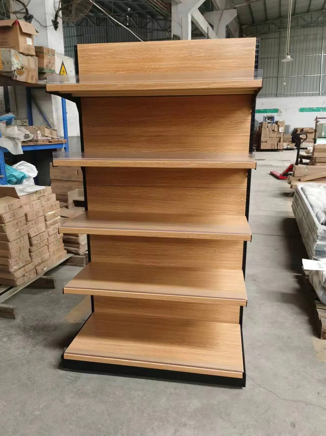 Supermarket display racks, ledges with strong bearing capacity, wood grain stores display metal shelf accessories