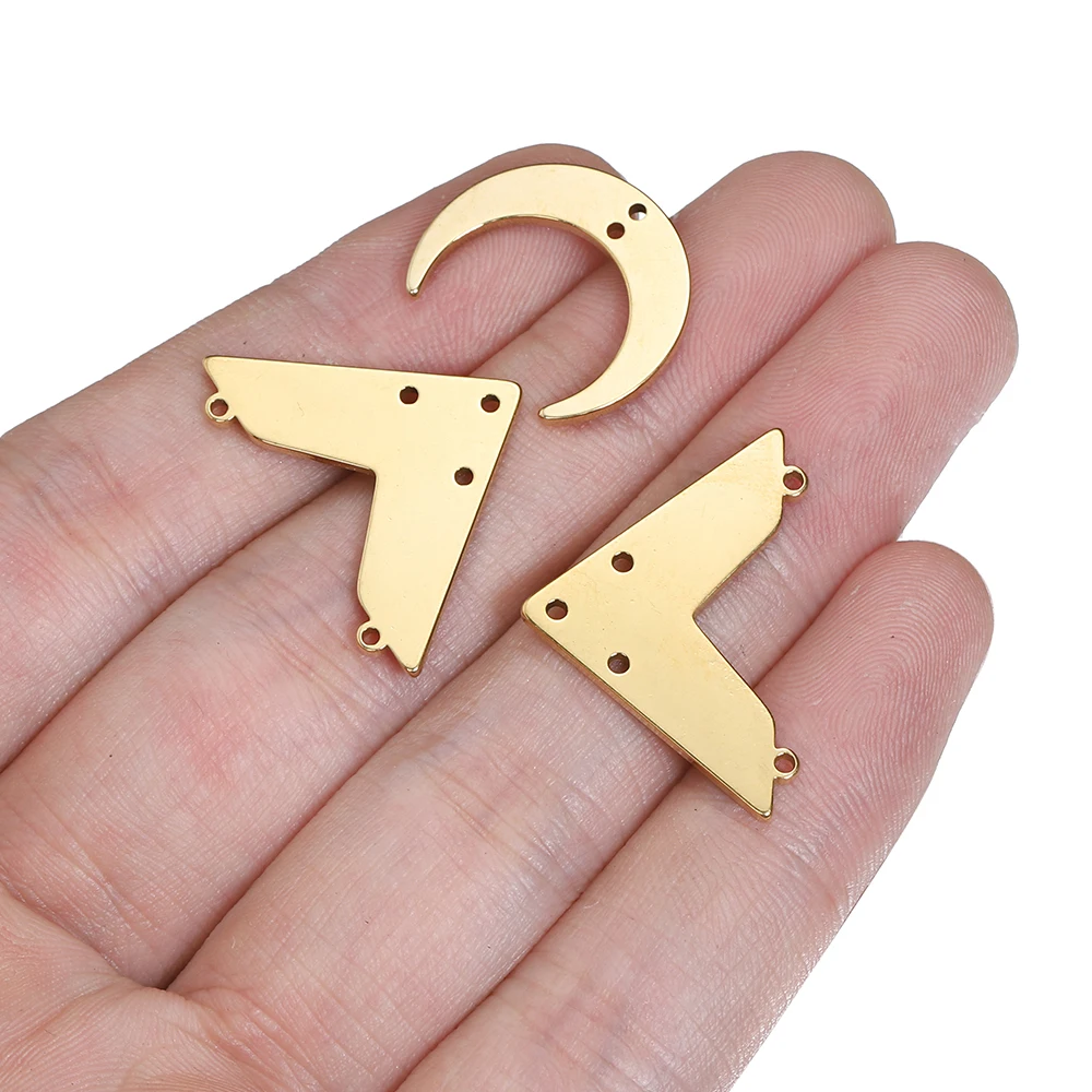 No Fade 10pcs 5pcs Stainless Steel Porous Holes Pendants Gold Color Moon Charms Connectors for Necklace Chain Jewelry Making DIY