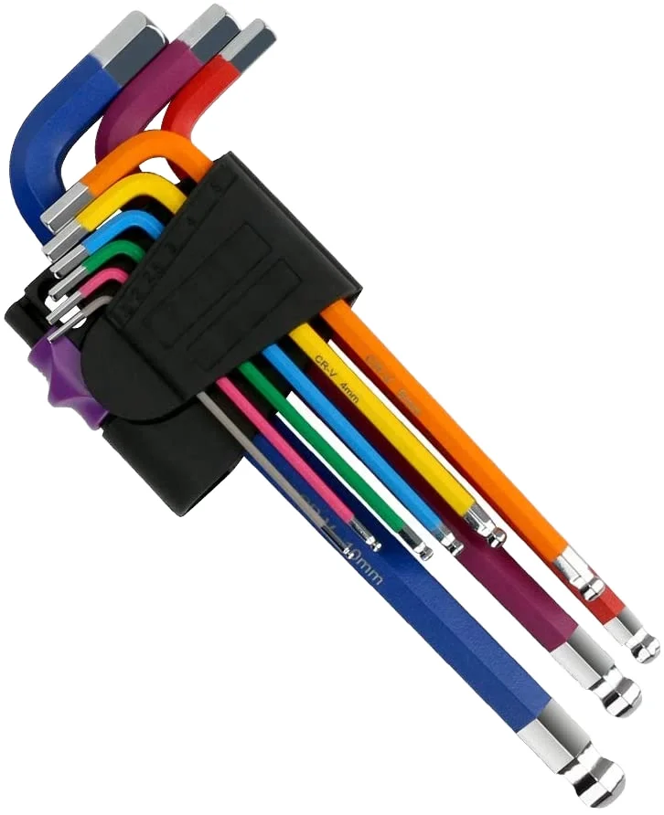 9-Piece L-Shaped Metric Industrial Chrome Vanadium Steel Allen Wrench Set Colorful Hex Keys