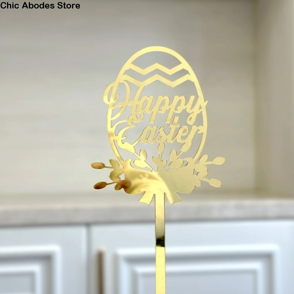 Acrylic Happy Easter Cake Topper Cartoon Decorative Rabbit Cake Toppers Rabbit Egg Pattern Easter Egg Bunny Decor