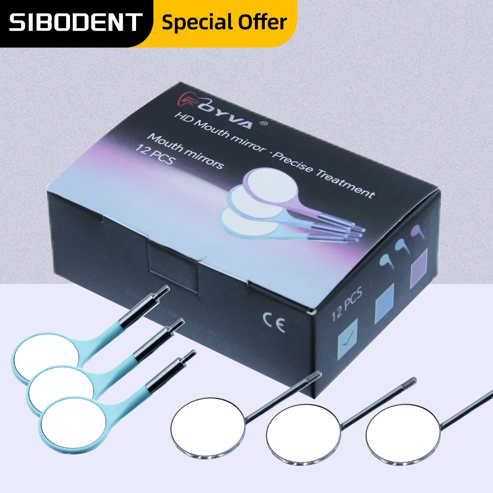 12Pcs/Box Dental Stainless Steel Dental Mouth Mirror 4/5 Anti Fog Front Surface Dentistry Mirrors High Quality Dentist Equipment