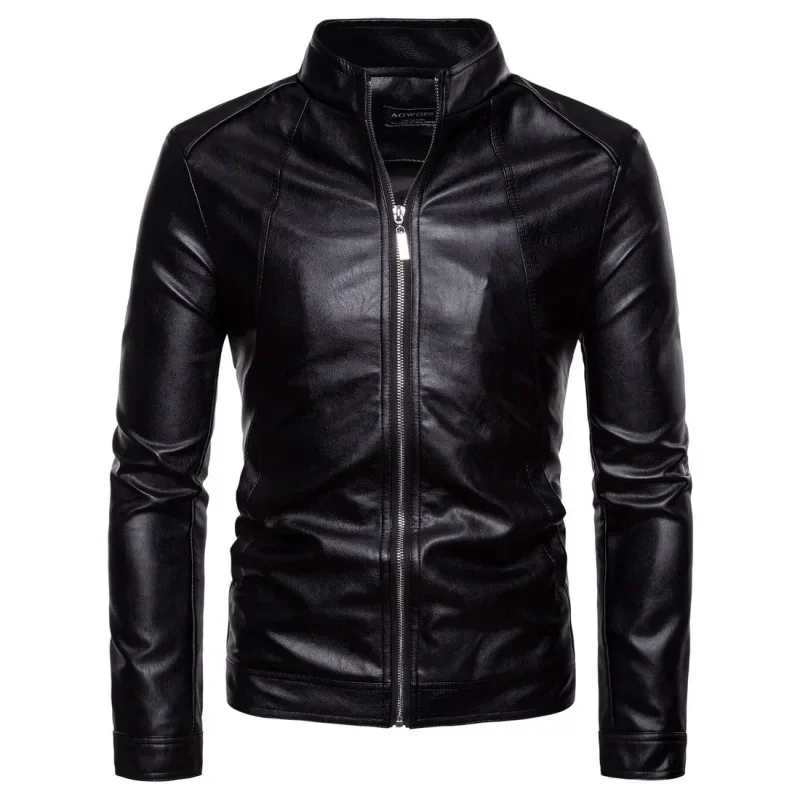 

Spring and Autumn New Standing Collar Youth Motorcycle Casual Leather Jacket