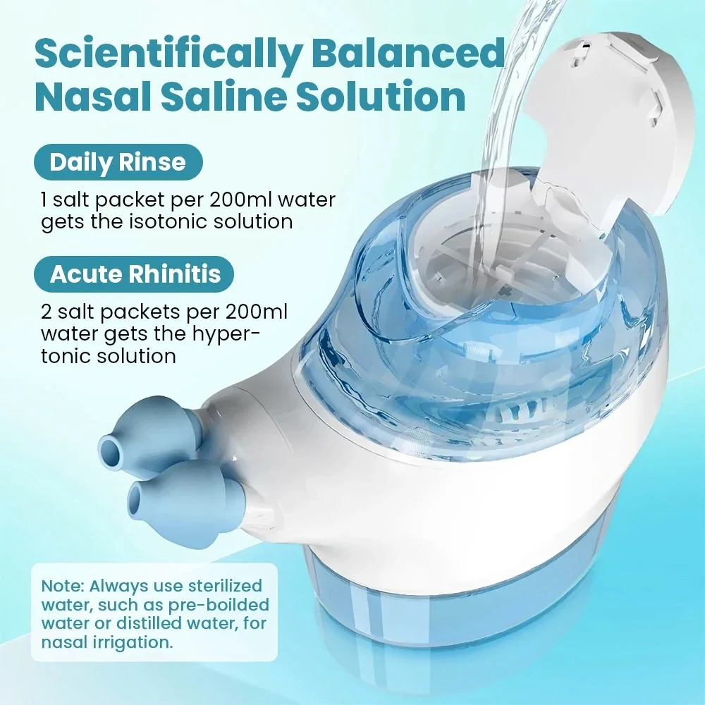 1Pcs Electric Nasal Rinse Washer, Portable Nasal Irrigation System with Salt Pods for Home Office Travel Daily Use