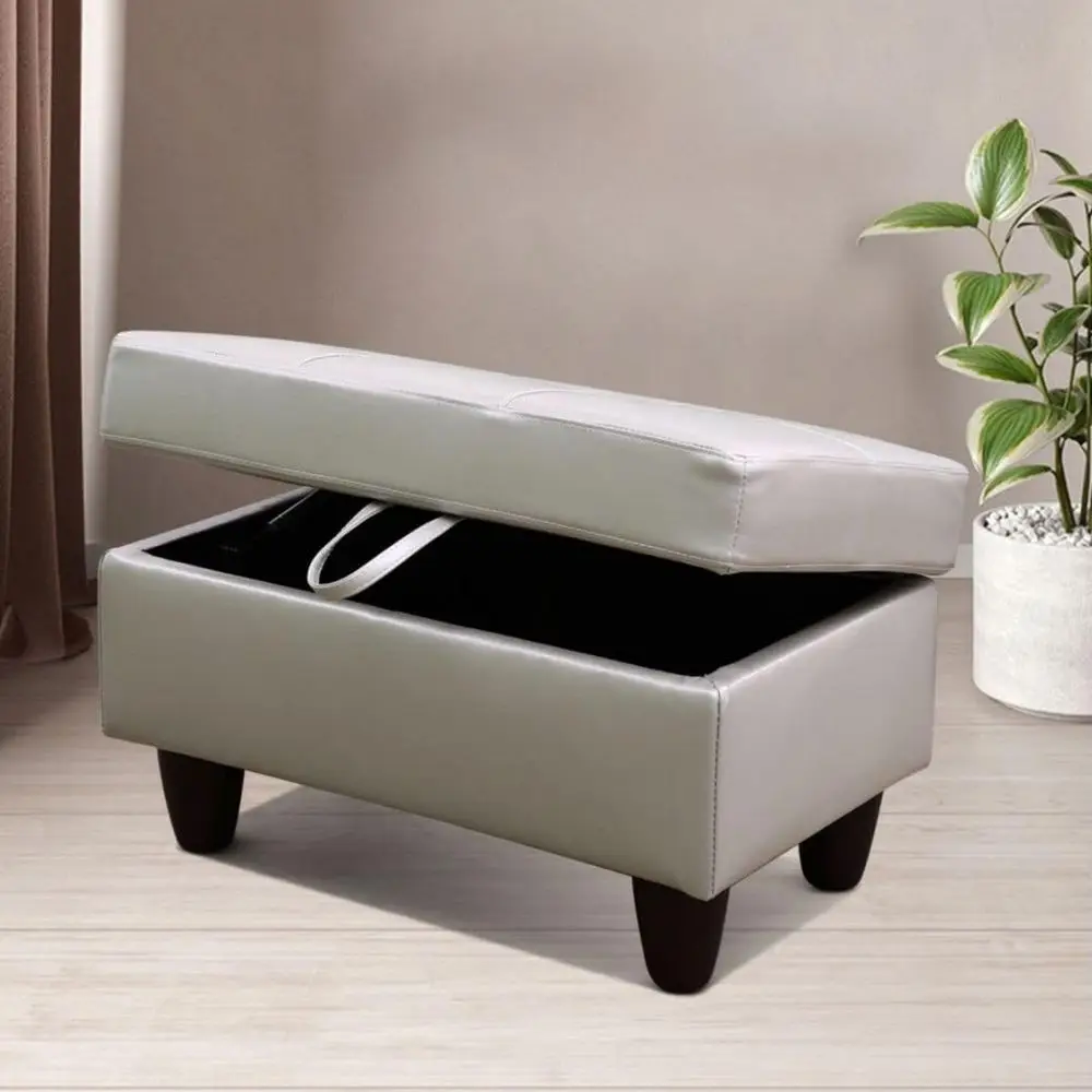 Banco otomano de piel sintética con tapa con bisagras, verde plateado, 28,5x19x17,5 para espacios habitables