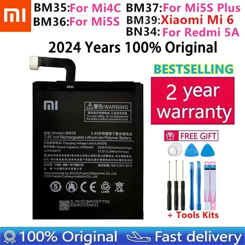 BM35 BM36 BM37 BM39 BN34 Battery For Xiaomi Redmi 5A Mi 4C 5S 5S Plus 6 Mi6 Mi4C Mi5S Mi5C Mi5S Plus Replacement  Bateria