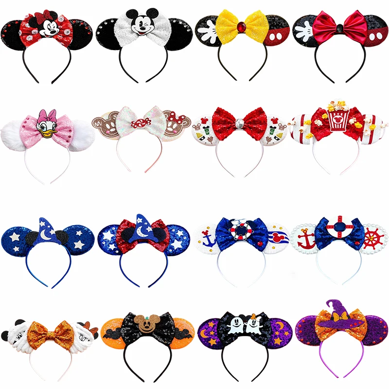 Disney Minnie Ears Headband Women Sequin Bow Kids Adult Cute Mickey Mouse Hairband Girl Festival Party Gift DIY Hair Accessories