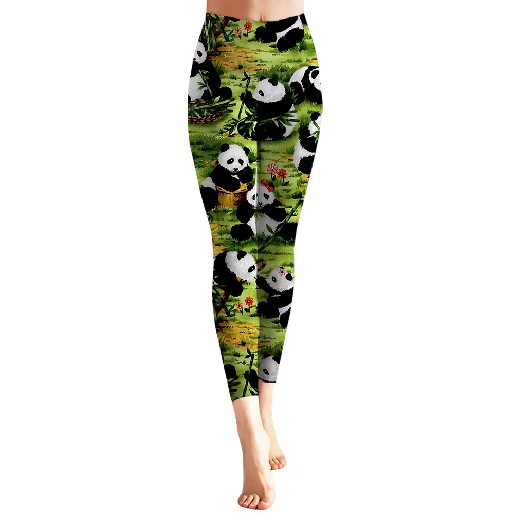 CLOOCL Leggings stampati con panda Pantaloni da yoga Pantaloni a vita alta Abbigliamento da donna stile Kawaii Leggings senza cuciture con grafica