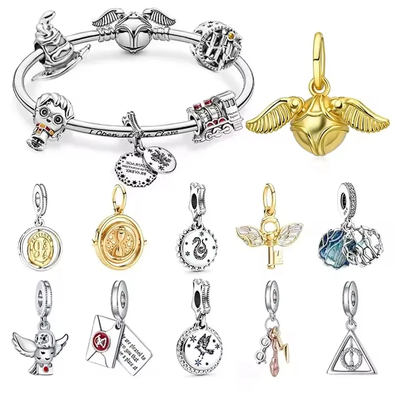 Venda quente miniso encantos contas 925 prata esterlina para 925 original harry 3mm potter pulseiras feminino pingente diy jóias presentes