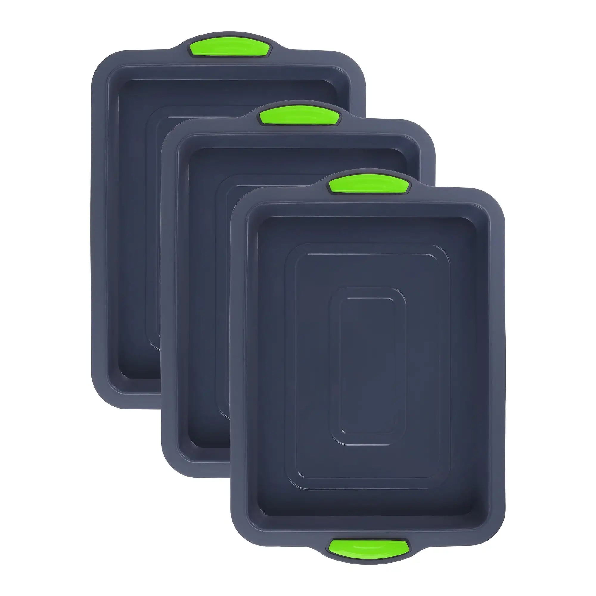 

3 Packs Nonstick Silicone Baking Pans Green 13.4*9.4*1in