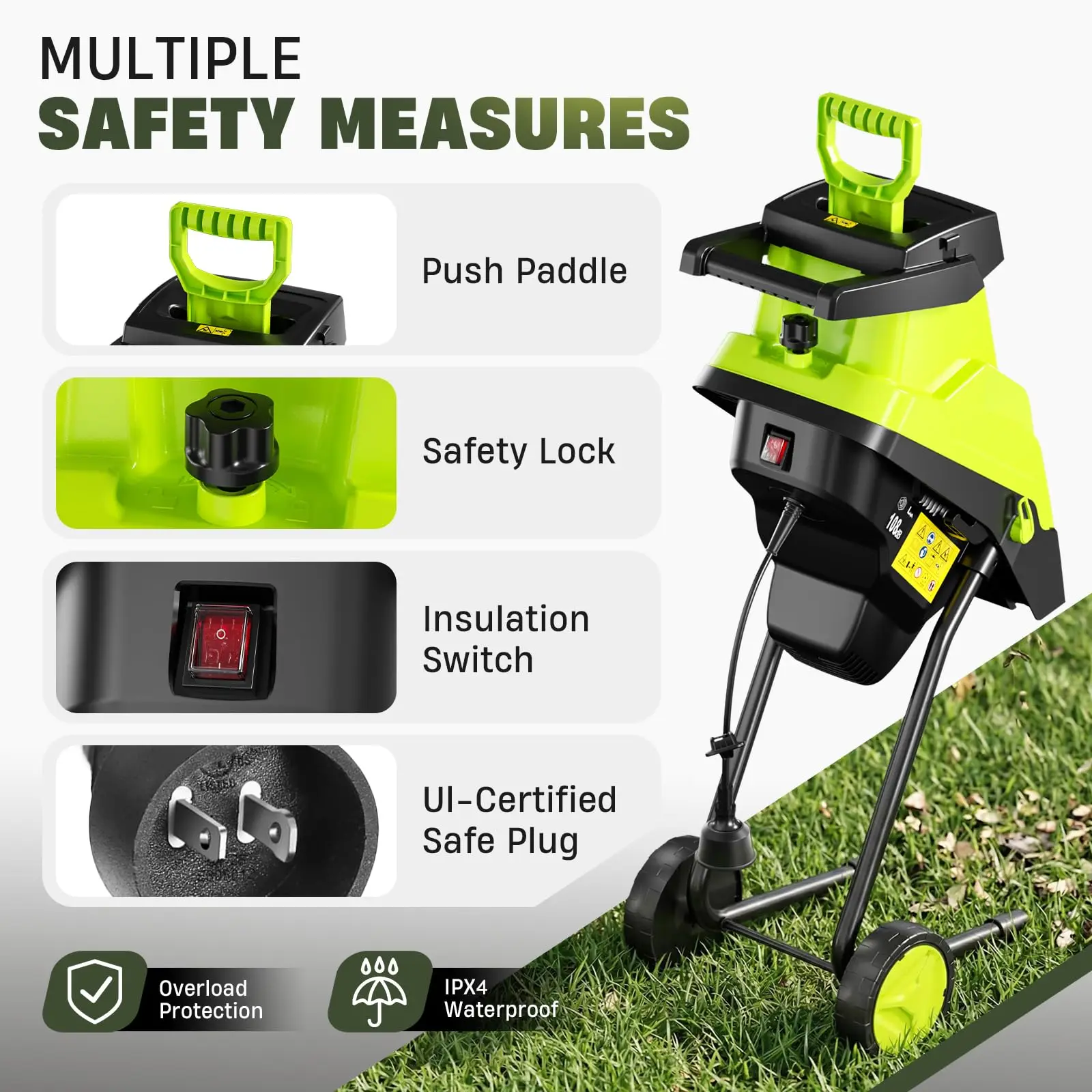 15-Amp Electric Wood Chipper & Shredder with Collection Bag and Push Stick