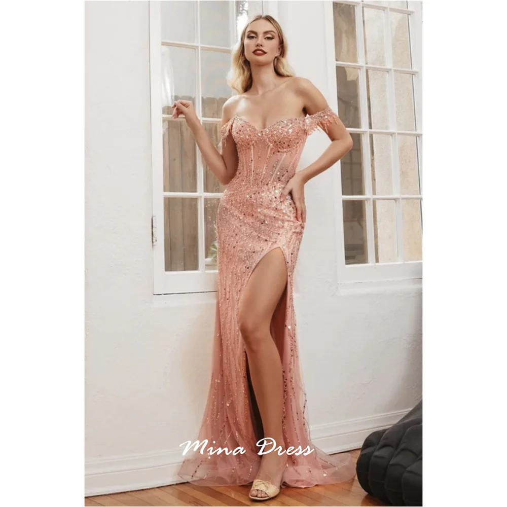 

Mina Customized Llished With Shiny Beads and Skinny High Slits Evening Dress Dresses for Special Occasions Party Elegant Woman