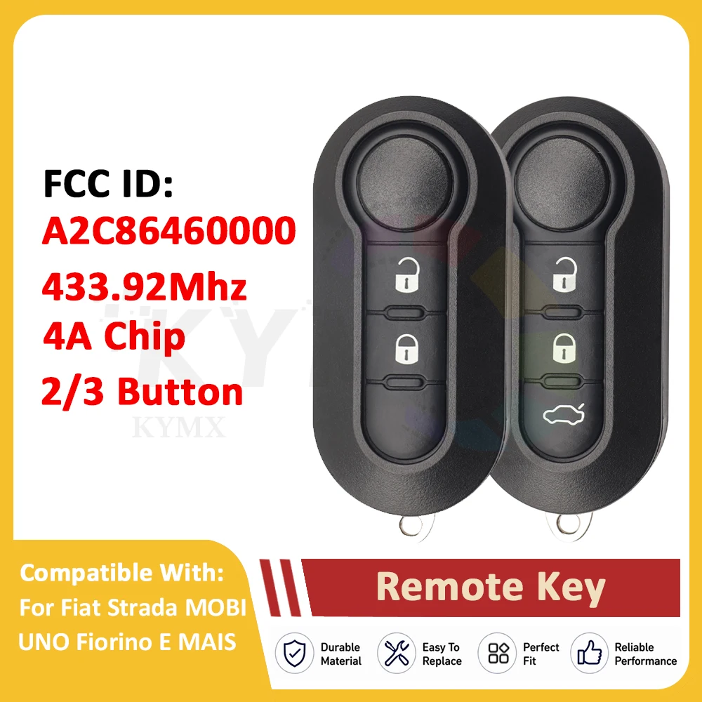 KYMX Replacement Smart Flip Remote Key PN:A2C86460000 4A Chip 433.92MHz for Fiat STRADA MOBI UNO FIORINO E MAIS Car Keys