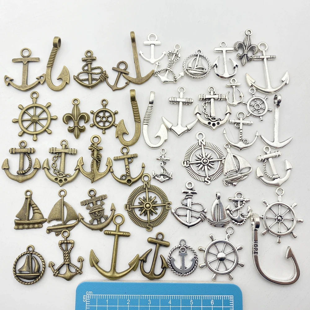 New 10-20Types 16Pcs Mixed Anchor Rudder Charm For Handmade Diy Jewelry Make Metal Alloy Sailing Boat Pendant