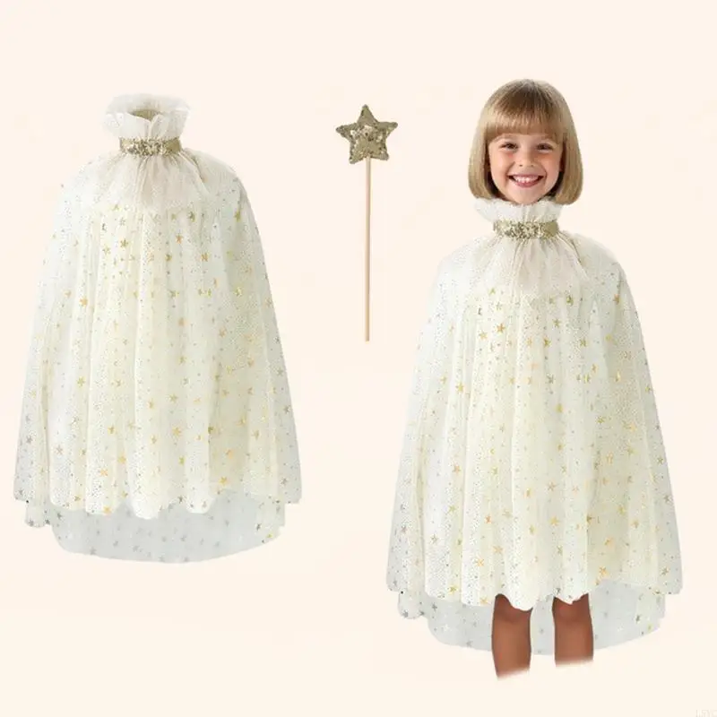 

L5YC Princess Dress Up Accessories Princess Cloak with Magics Wand Princess