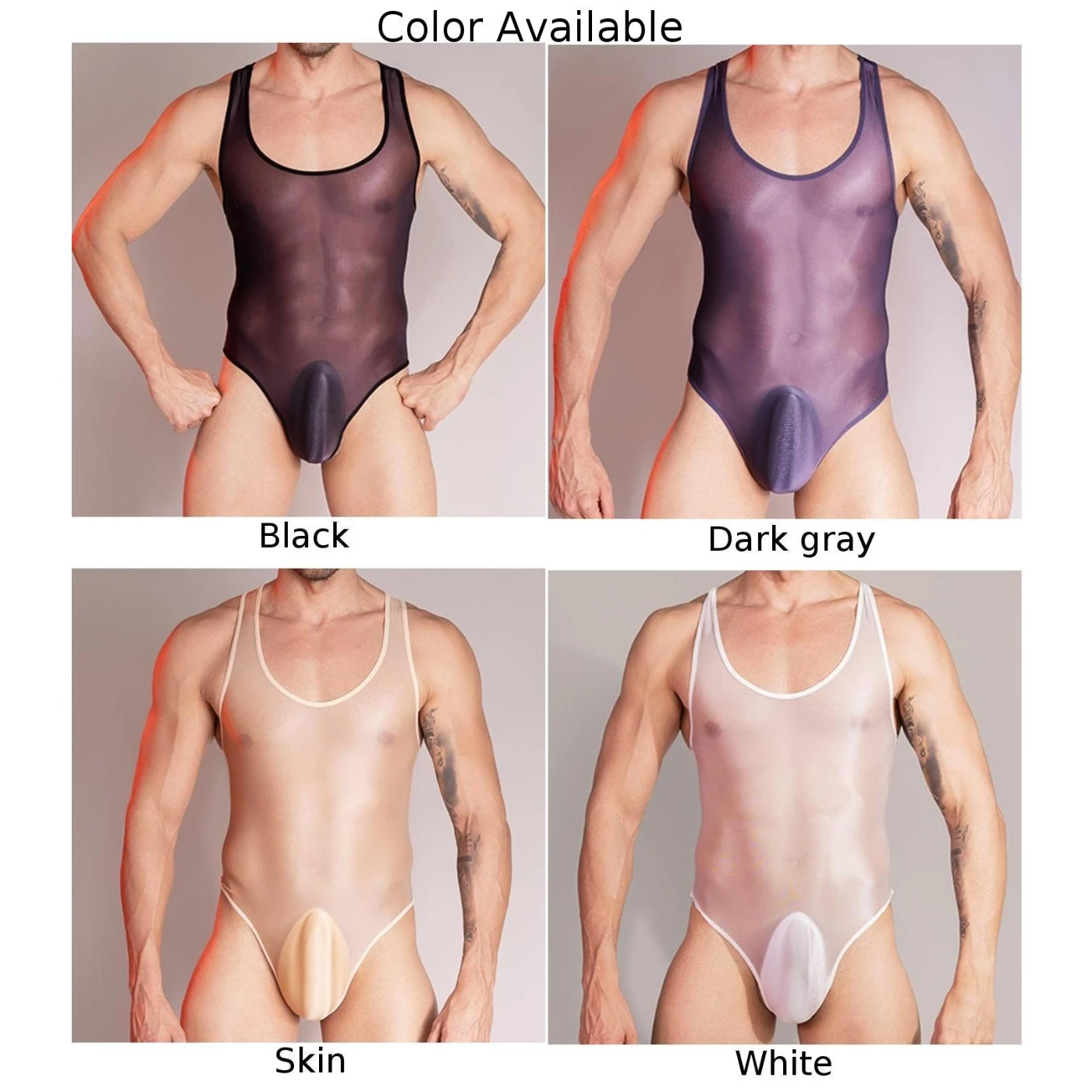 Mens Sexy Stretchy Bodysuit Sheer Leotard Thong Solid See Through Swimwear Bikini High Elastic Ultra Thin Jumpsuit Erotic Linger