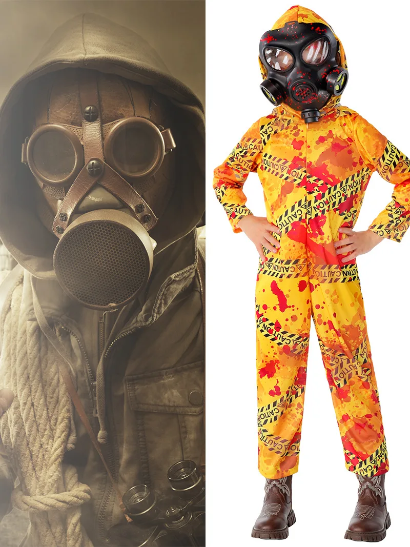

2025 Yellow Hazmat Hazard Kids Quarantine Biohazard Halloween Costume For Boys Biohazard Zombie Girls Costume Dress up Suit