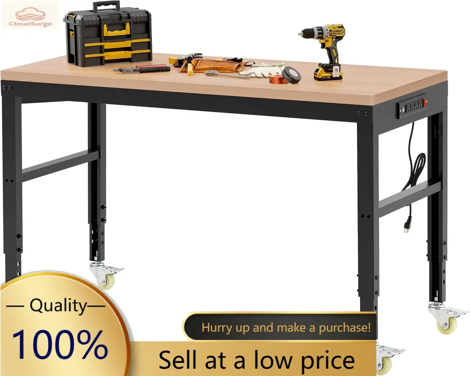 

Регулируемый верстак 60 дюймов, сверхпрочный деревянный рабочий стол с грузоподъемностью 2000 фунтов, рабочий стол с розеткой и колесами для гаража, W