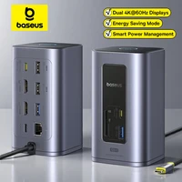 Baseus-HUB USB C 12 en 1 a HDMI, adaptador USB 3,2 de pantalla Dual de 4K @ 60Hz con estación de acoplamiento RJ45 SD TF PD de 100W para Hub Mac de ventana