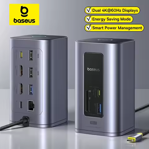 Baseus 12-in-1 USB-C Hub with HDMI 4K@60Hz, dual-display wording, USB 3.2, RJ45, SD/TF, and PD 100W — Best branded 12-port desk dock shortlist